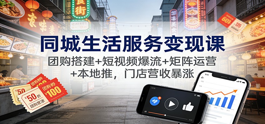 同城生活服务变现课:团购搭建+短视频爆流+矩阵运营+本地推,门店营收暴涨
