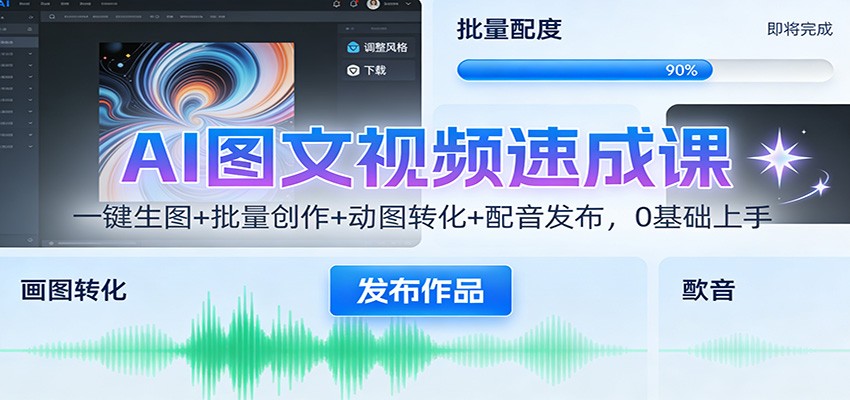 AI图文视频速成课:一键生图+批量创作+动图转化+配音发布,0基础上手