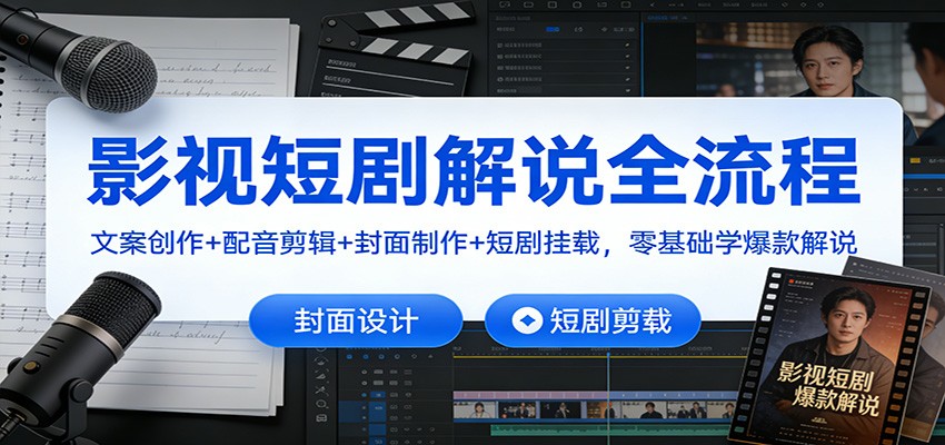 影视短剧解说全流程:文案创作+配音剪辑+封面制作+短剧挂载,零基础学爆款解说