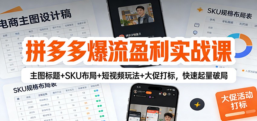 拼多多爆流盈利实战课:主图标题+SKU布局+短视频玩法+大促打标,快速起量破局