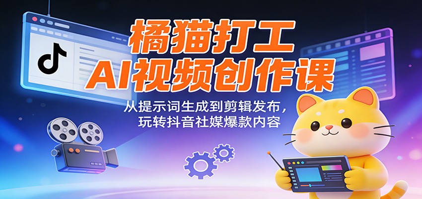 橘猫打工AI视频创作课:从提示词生成到剪辑发布,玩转抖音社媒爆款内容