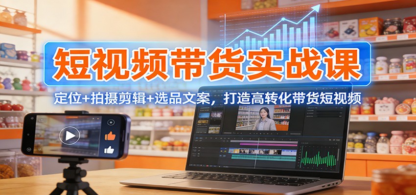 短视频带货实战课:定位+拍摄剪辑+选品文案,打造高转化带货短视频
