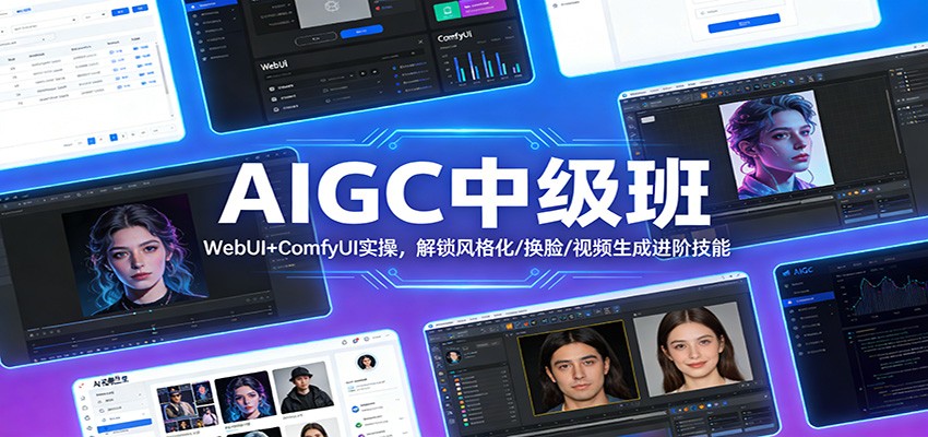 AIGC中级班:WebUI+ComfyUI实操,解锁风格化/换脸/视频生成进阶技能