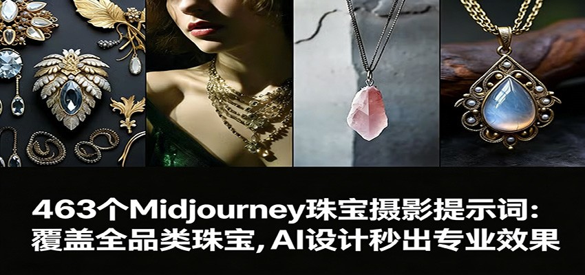 463个Midjourney珠宝摄影提示词:覆盖全品类珠宝,AI设计秒出专业效果
