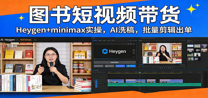 图书短视频带货:Heygen+minimax实操,AI洗稿 ,批量剪辑出单