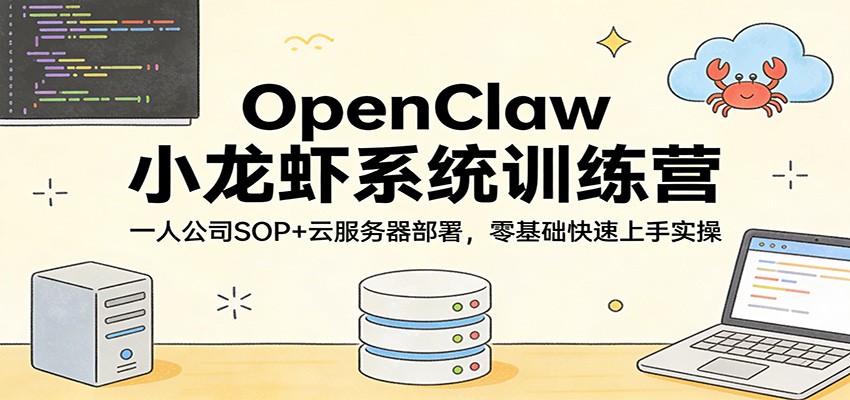 OpenClaw小龙虾系统训练营:一人公司SOP,云服务器部署,零基础快速上手实操