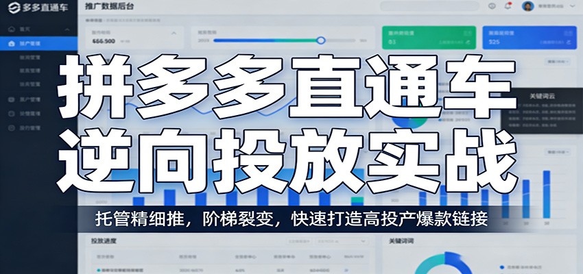拼多多直通车逆向投放实战:托管精细推,阶梯裂变,快速打造高投产爆款链接
