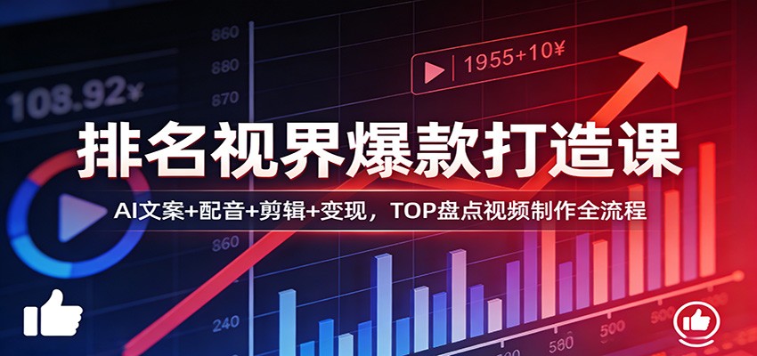 排名视界爆款打造课:AI文案+配音+剪辑+变现,TOP盘点视频制作全流程