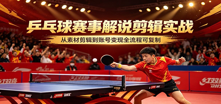 乒乓球赛事解说剪辑实战，从素材剪辑到账号变现全流程可复制