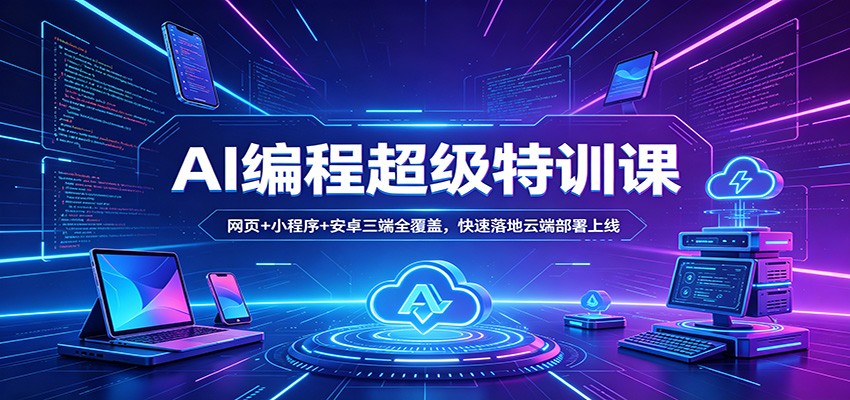 AI编程超级特训课:网页+小程序+安卓三端全覆盖,快速落地云端部署上线