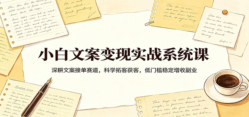 小白文案变现实战系统课:深耕文案接单赛道,科学拓客获客,低门槛稳定增收副业