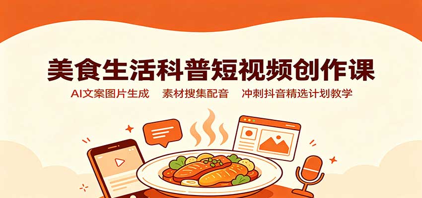 美食生活科普短视频创作课：AI文案图片生成，素材搜集配音，冲刺抖音精选计划教学 