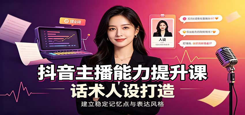 抖音主播能力提升课：账号底层逻辑，直播间搭建调试，话术人设打造全套教学 