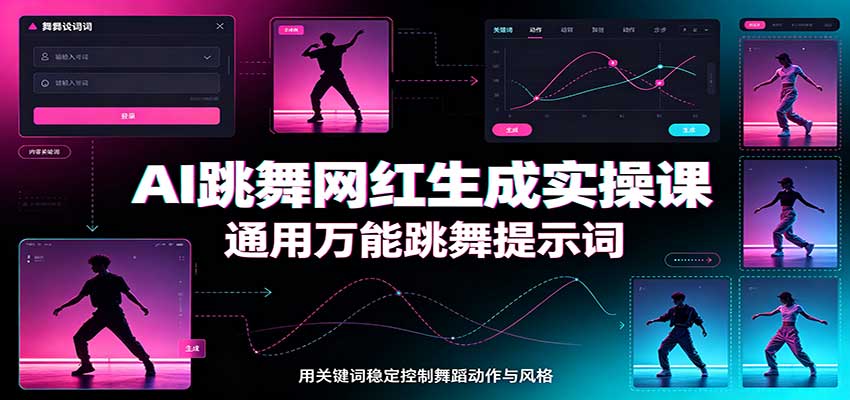 AI跳舞网红生成实操课：通用万能跳舞提示词，多模型适配，人物舞蹈视频制作全套教学 