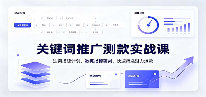 关键词推广测款实战课：选词搭建计划，数据指标研判，快速筛选潜力爆款 