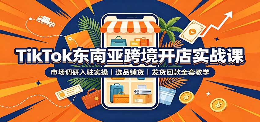TikTok东南亚跨境开店实战课：市场调研入驻实操，选品铺货，发货回款全套教学 