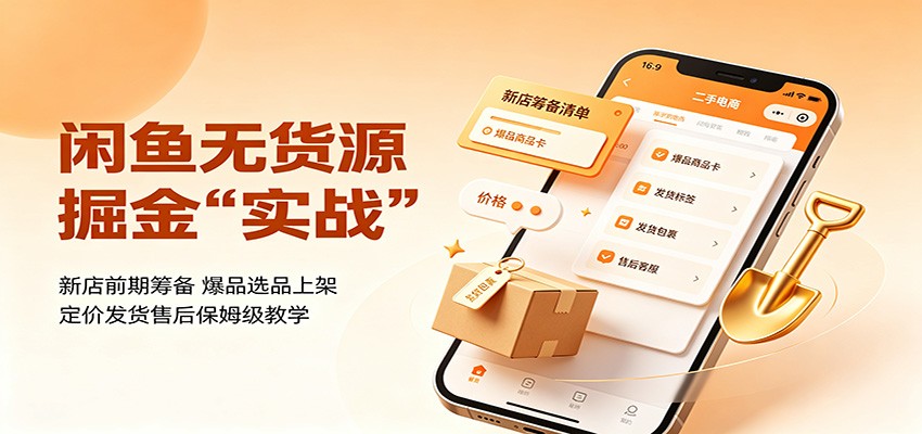 闲鱼无货源掘金实战：新店前期筹备，爆品选品上架，定价发货售后保姆级教学 