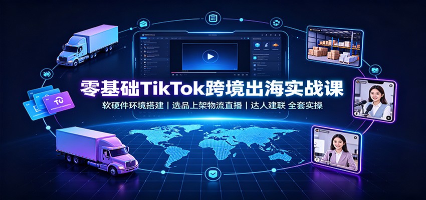 零基础TikTok跨境出海实战课：软硬件环境搭建，选品上架物流直播，达人建联全套实操 
