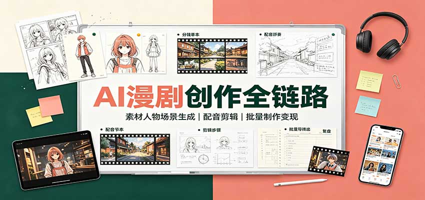 AI漫剧创作全链路：素材人物场景生成，配音剪辑，批量制作变现 