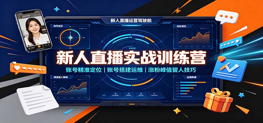 新人直播实战训练营：账号精准定位，账号搭建运维，涨粉峰值留人技巧 