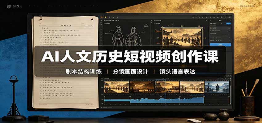 AI人文历史短视频创作课：赛道对标、剧本分镜制图，掌握视频完整产出流程 