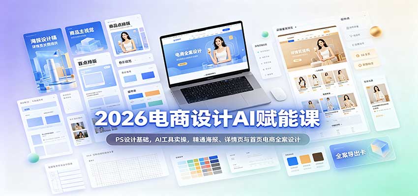 2026电商设计AI赋能课：PS设计基础，AI工具实操，精通海报、详情页与首页电商全案设计 