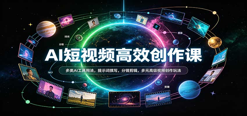 AI短视频高效创作课：多类AI工具用法，提示词撰写，分镜剪辑，多元高级视频创作玩法 