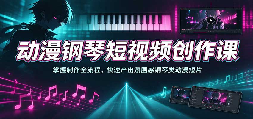 动漫钢琴短视频创作课：掌握制作全流程，快速产出氛围感钢琴类动漫短片 