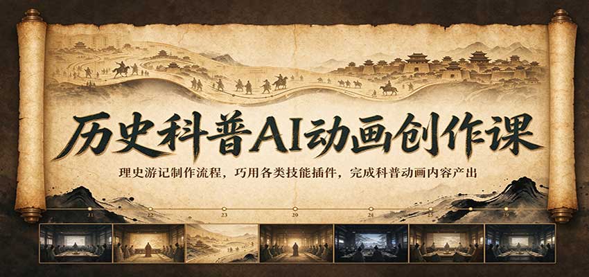 历史科普AI动画创作课：理史游记制作流程，巧用各类技能插件，完成科普动画内容产出 