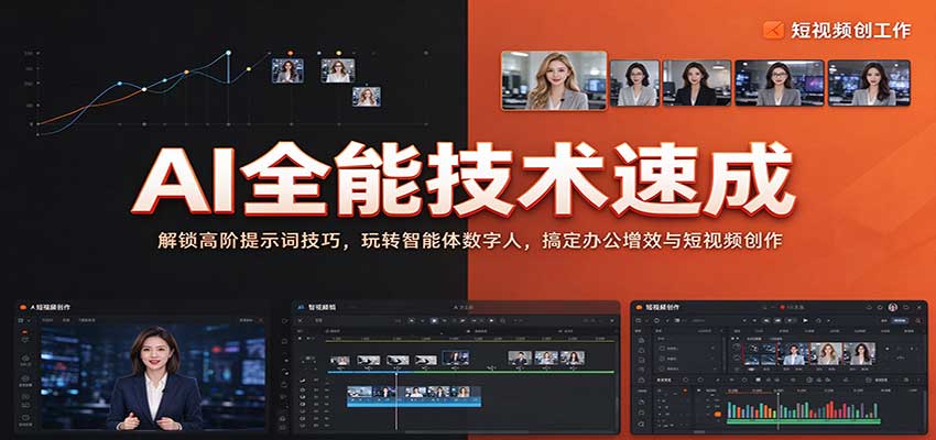 AI全能技术速成：解锁高阶提示词技巧，玩转智能体数字人，搞定办公增效与短视频创作 