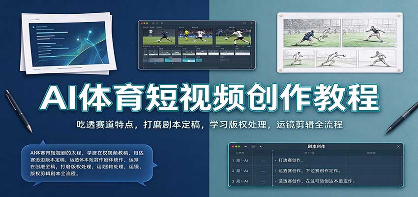 AI体育短视频创作教程：吃透赛道特点，打磨剧本定稿，学习版权处理，运镜剪辑全流程 