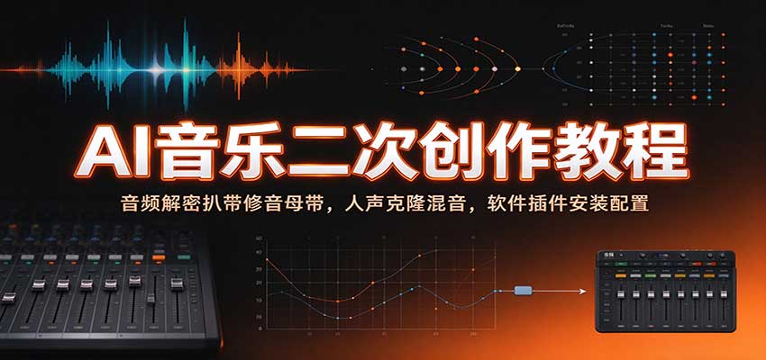 AI音乐二次创作教程：音频解密扒带修音母带，人声克隆混音，软件插件安装配置 